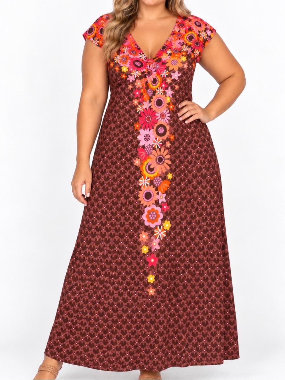 Bob Mackie wearable art maxi dress 60'70's feel geometric stretch slinky SZ LG